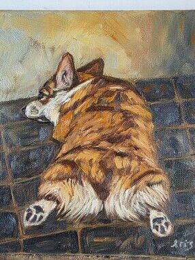Abstract oil Painting cute dog, Corgi